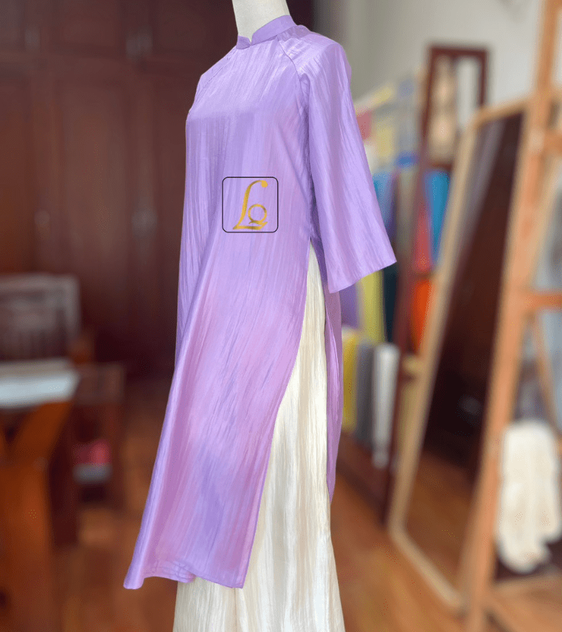 Áo dài lụa tơ tằm màu tím
