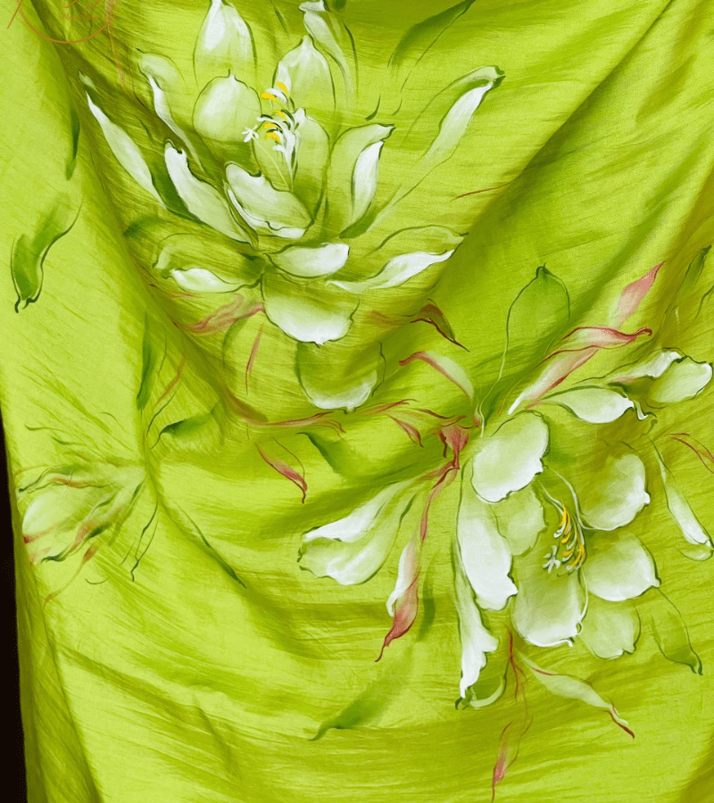 Hand-painted silk scarf with Night Cactus Flowers 