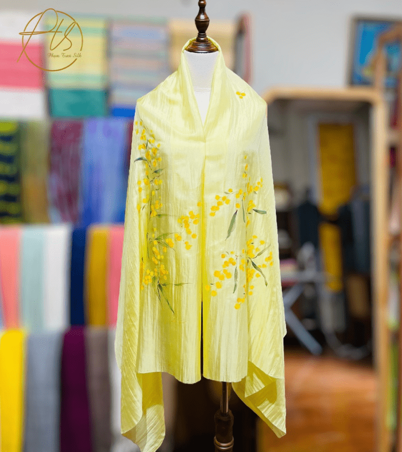 Khăn lụa tơ tằm vẽ tay hoa Golden Wattle