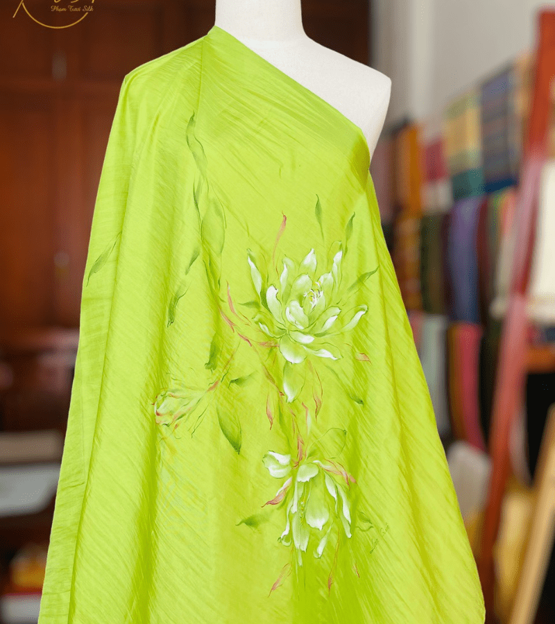 Hand-painted silk scarf with Night Cactus Flowers 