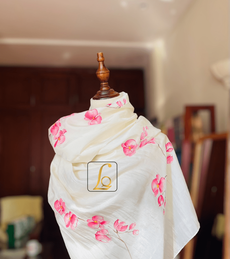Hand-painted silk scarf with Orchid