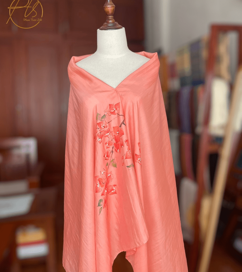 Khăn lụa tơ tằm vẽ tay hoa giấy