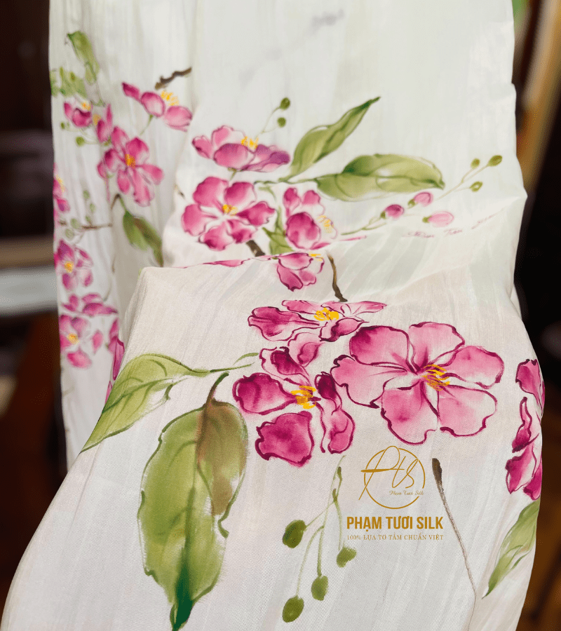 Hand-painted silk scarf with Crepe Myrtle