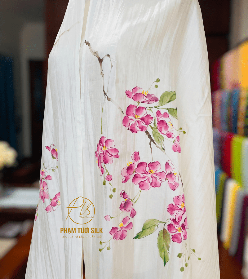 Hand-painted silk scarf with Crepe Myrtle