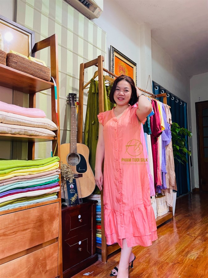 Váy lụa tơ tằm cao cấp màu hồng