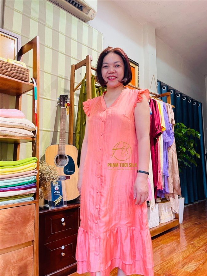 Váy lụa tơ tằm cao cấp màu hồng