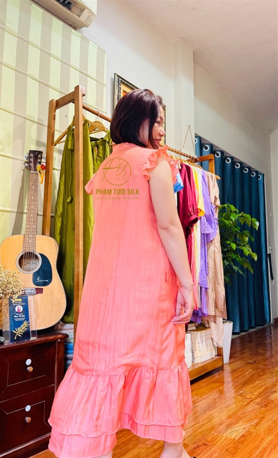 Váy lụa tơ tằm cao cấp màu hồng