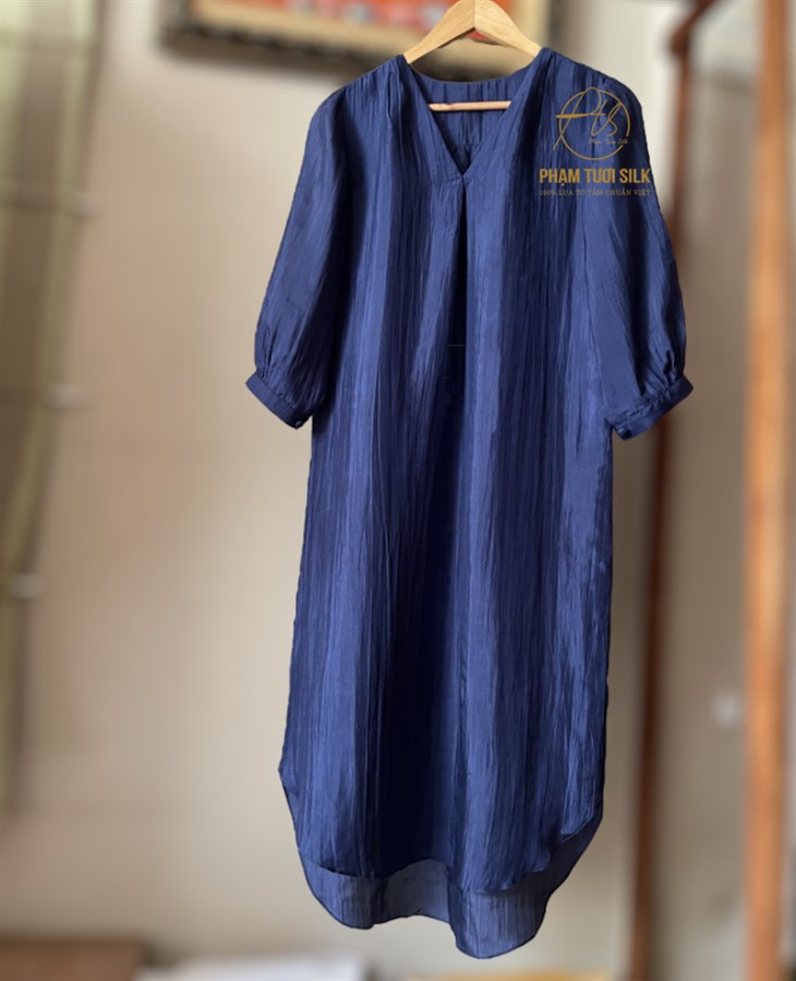 Váy lụa tơ tằm cao cấp màu xanh Navy