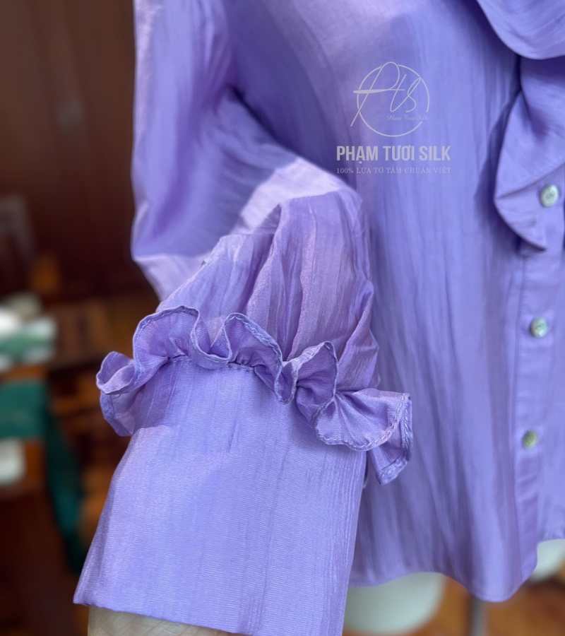 Áo lụa tơ tằm cổ bèo màu tím