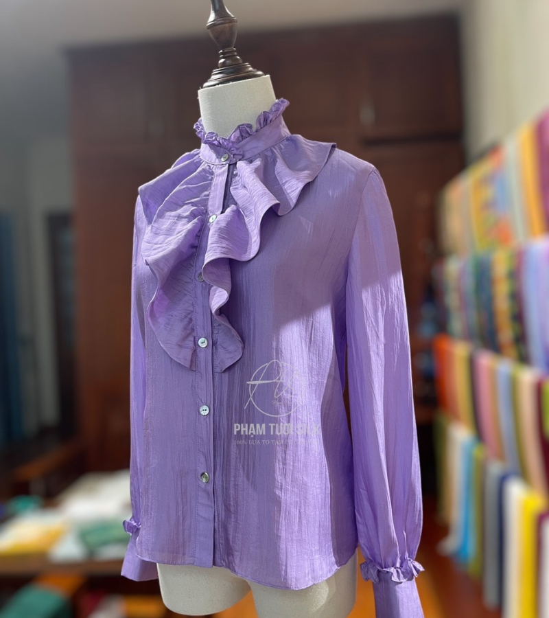Áo lụa tơ tằm cổ bèo màu tím