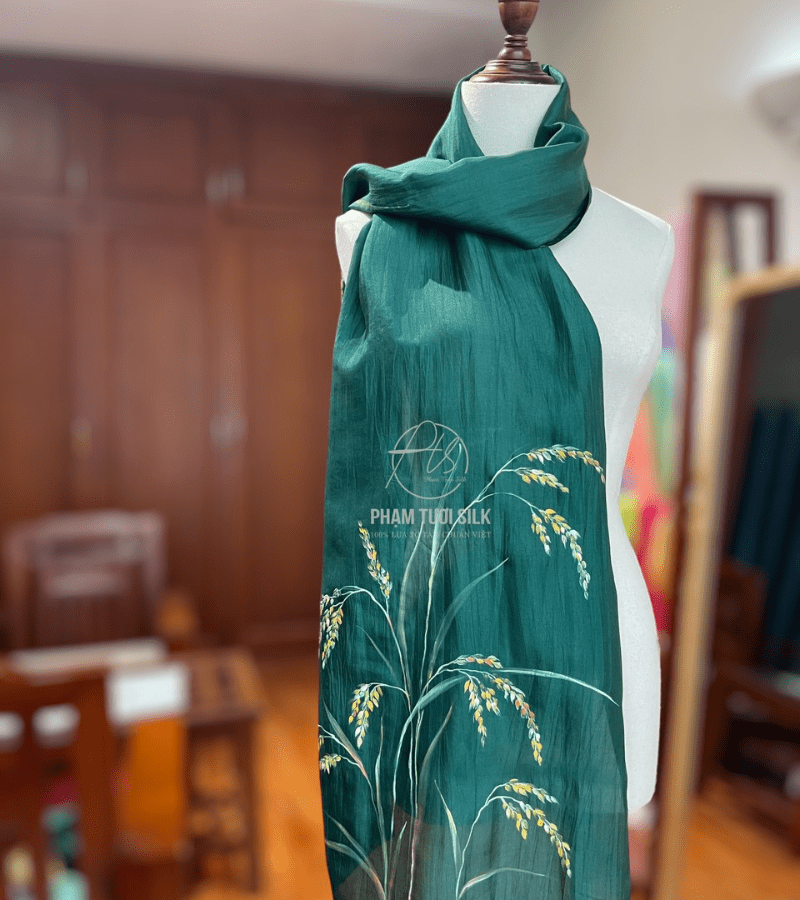 Khăn lụa tơ tằm vẽ tay Cây Lúa
