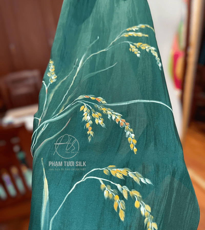 Khăn lụa tơ tằm vẽ tay Cây Lúa