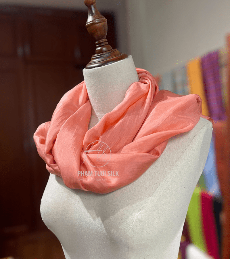 Khăn lụa tơ tằm trơn màu cam hồng