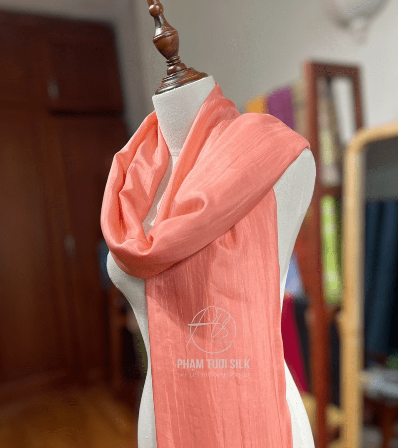 Khăn lụa tơ tằm trơn màu cam hồng