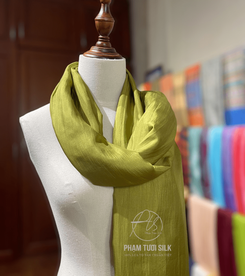 Khăn lụa tơ tằm trơn màu oliu