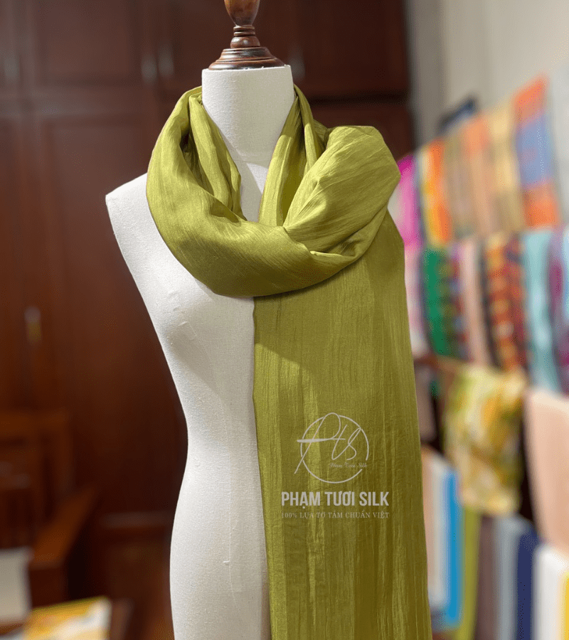 Khăn lụa tơ tằm trơn màu oliu