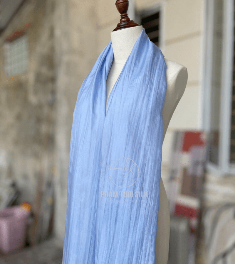 Khăn lụa tơ tằm trơn màu xanh dương