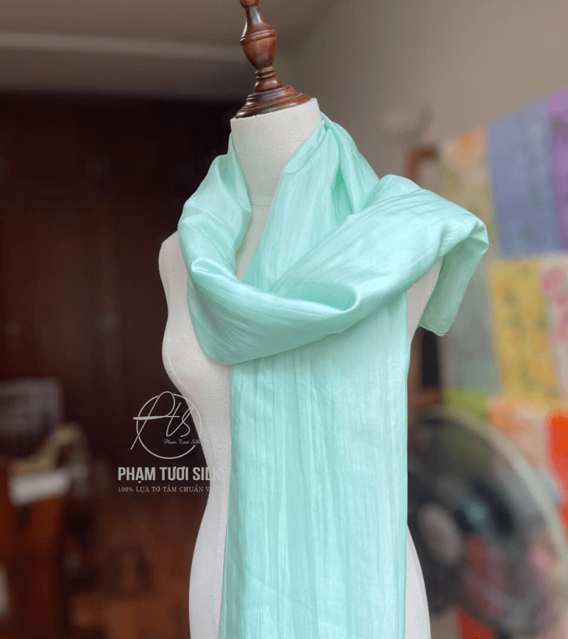 Khăn lụa tơ tằm trơn màu xanh mint