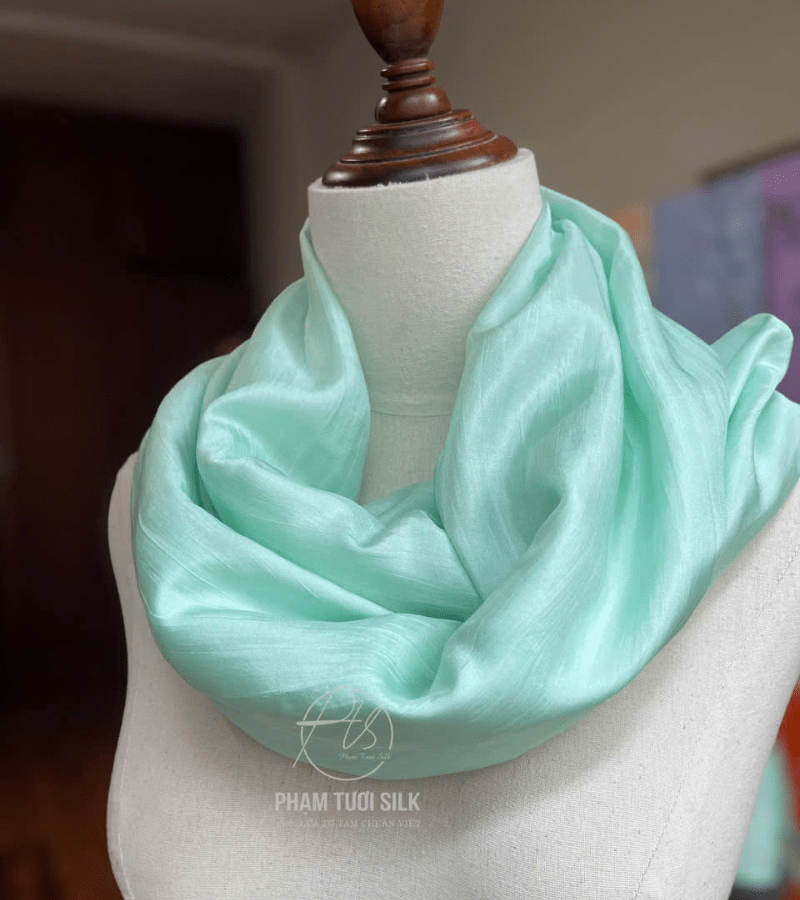 Khăn lụa tơ tằm trơn màu xanh mint