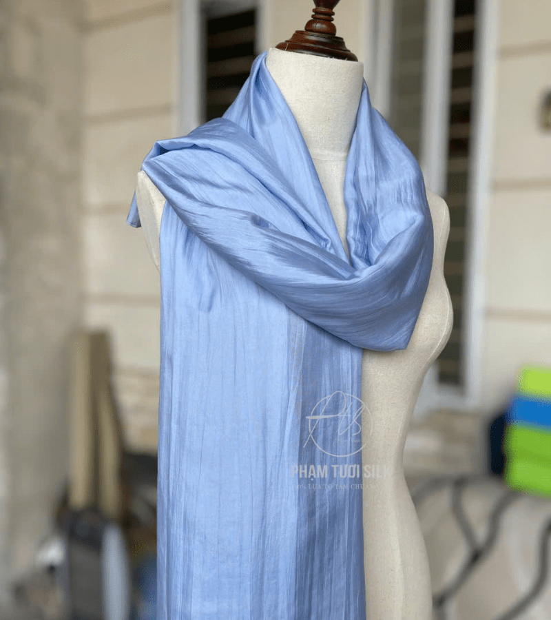 Khăn lụa tơ tằm trơn màu xanh dương