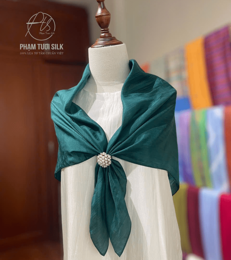 Khăn Lụa Tơ Tằm Vuông Màu Xanh  (85x85cm)