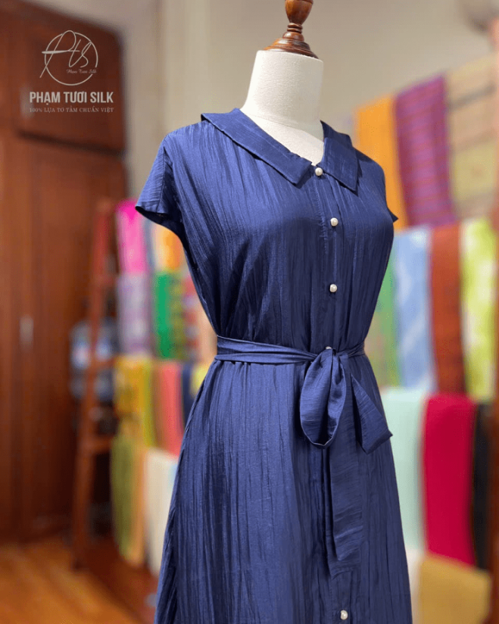 Váy Lụa Tơ Tằm Cao Cấp Màu Xanh Tím Than