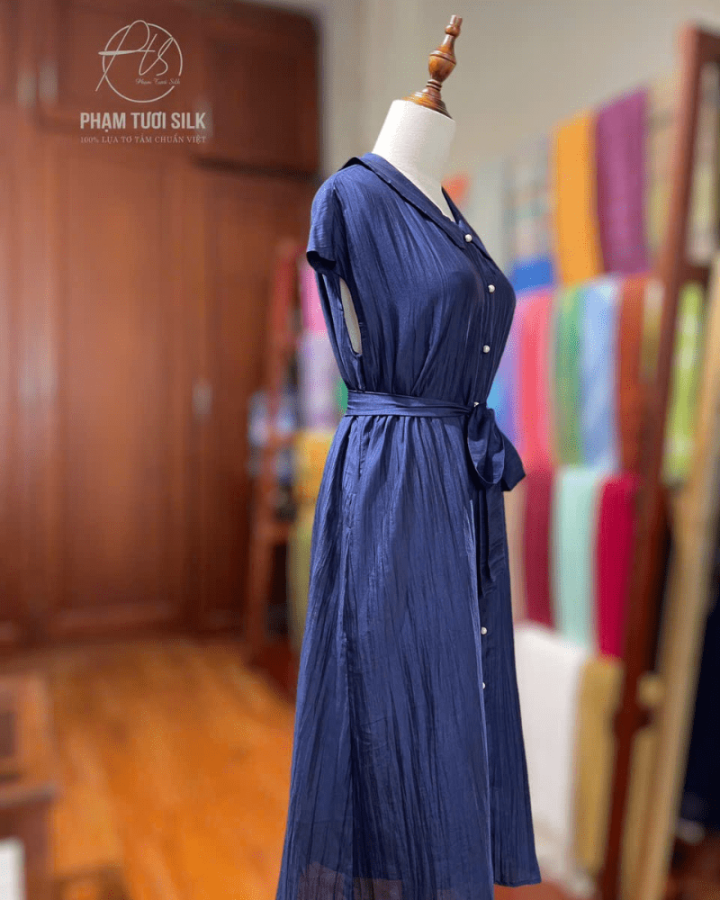 Váy Lụa Tơ Tằm Cao Cấp Màu Xanh Tím Than
