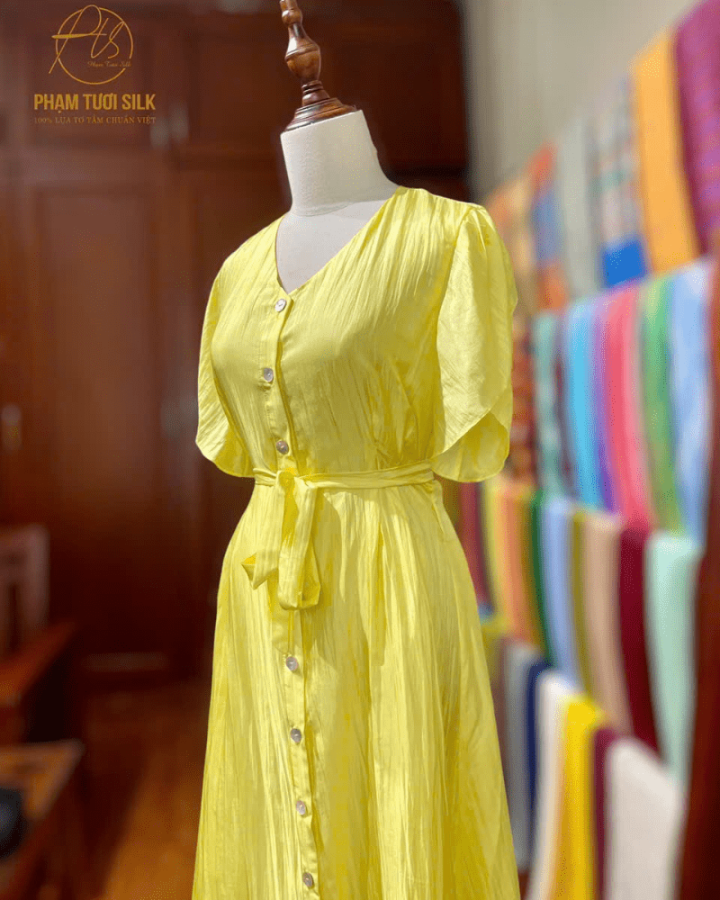 Váy Lụa Tơ Tằm Cao Cấp Màu Vàng