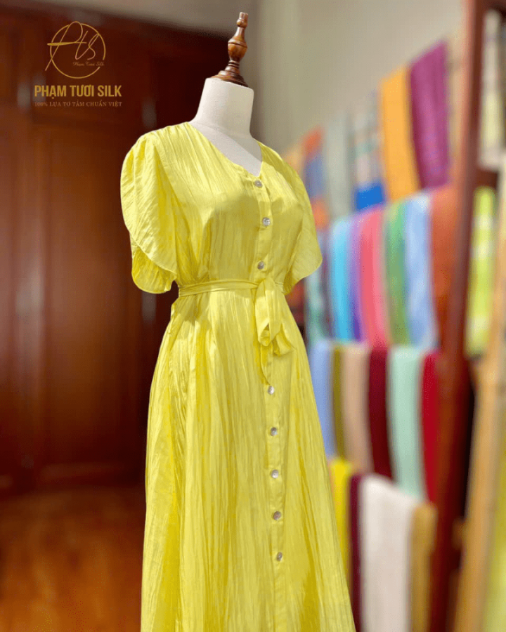 Váy Lụa Tơ Tằm Cao Cấp Màu Vàng