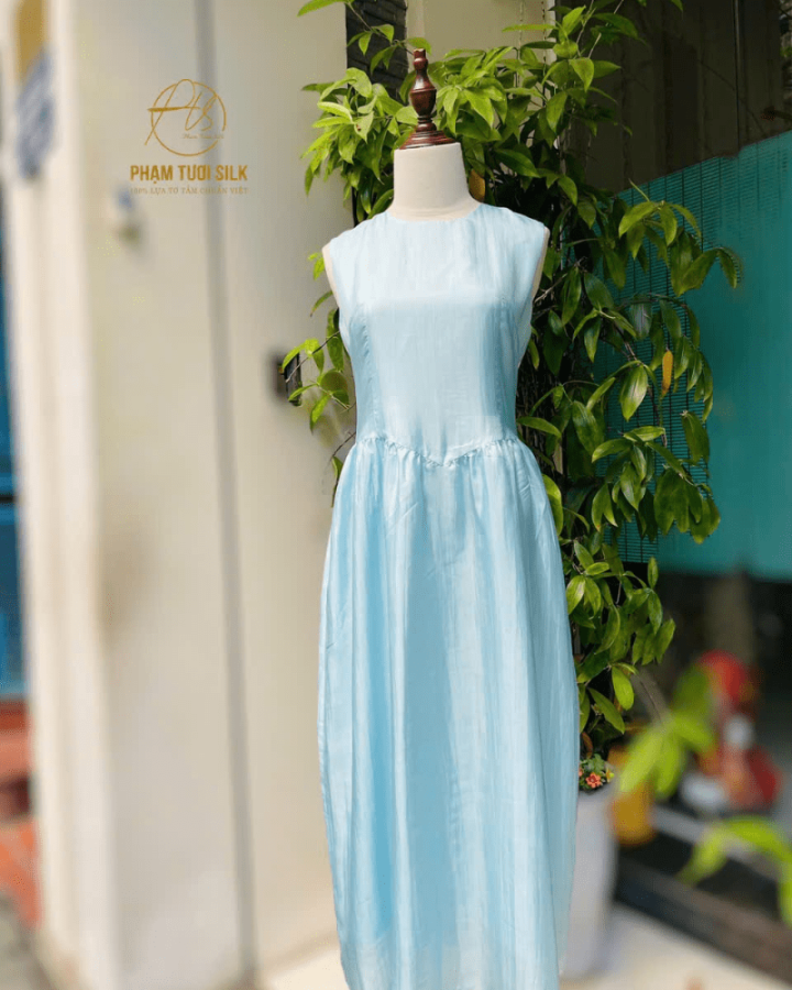 Váy Lụa Tơ Tằm Màu Xanh