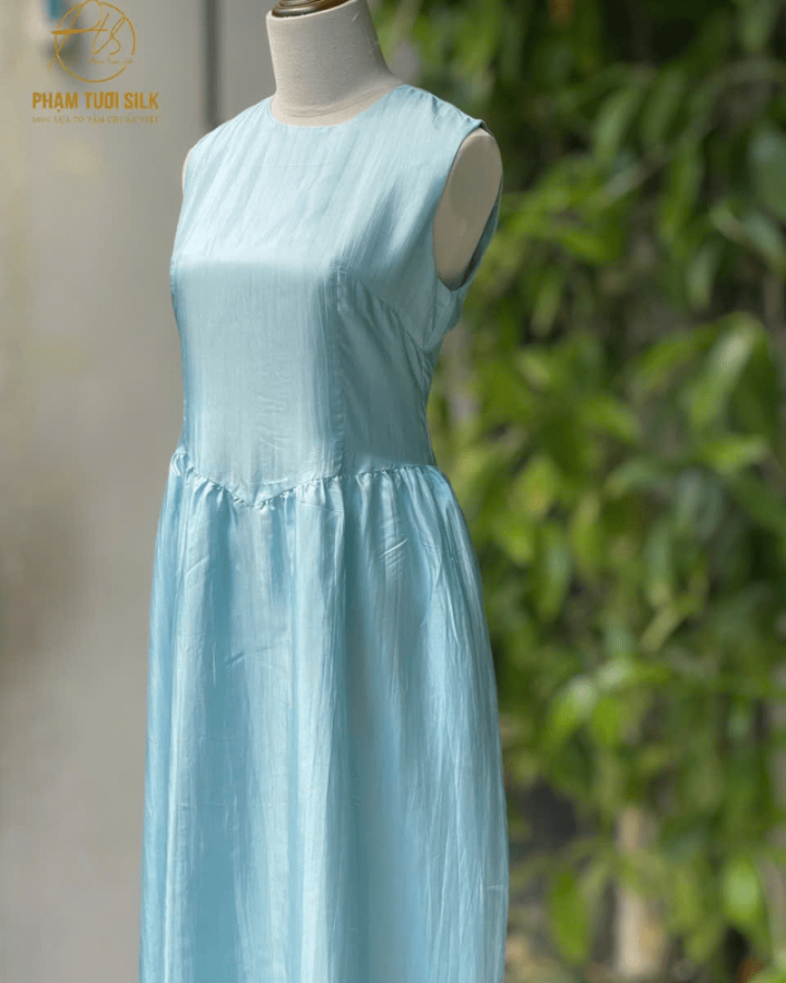 Váy Lụa Tơ Tằm Màu Xanh