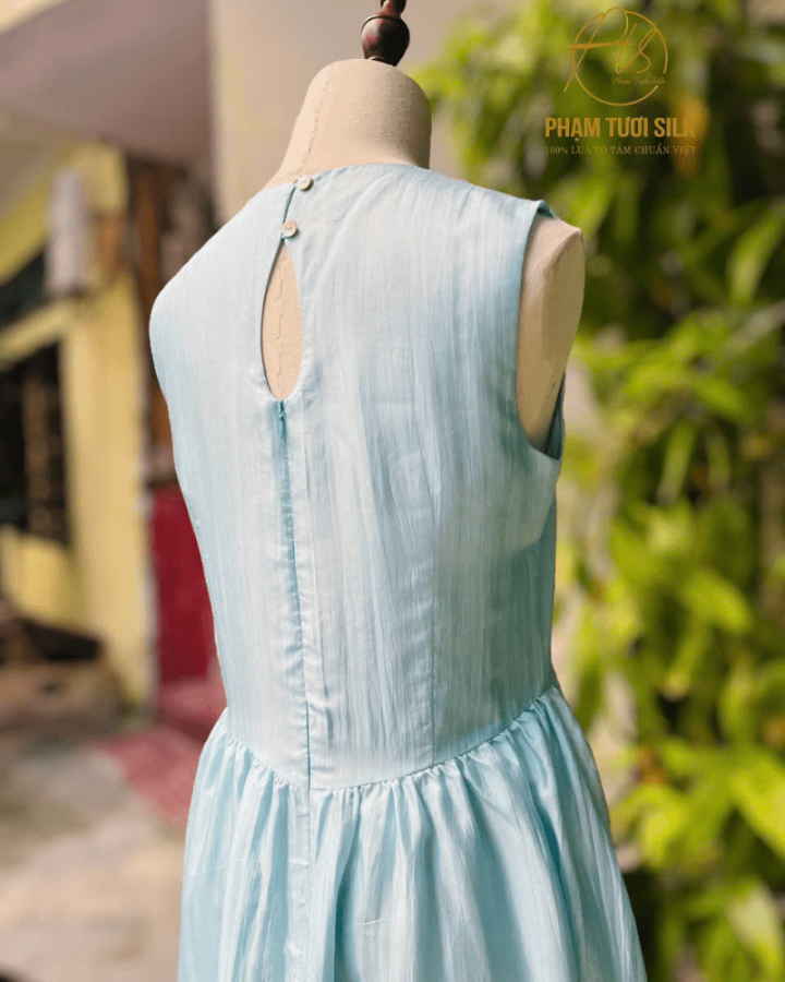 Váy Lụa Tơ Tằm Màu Xanh