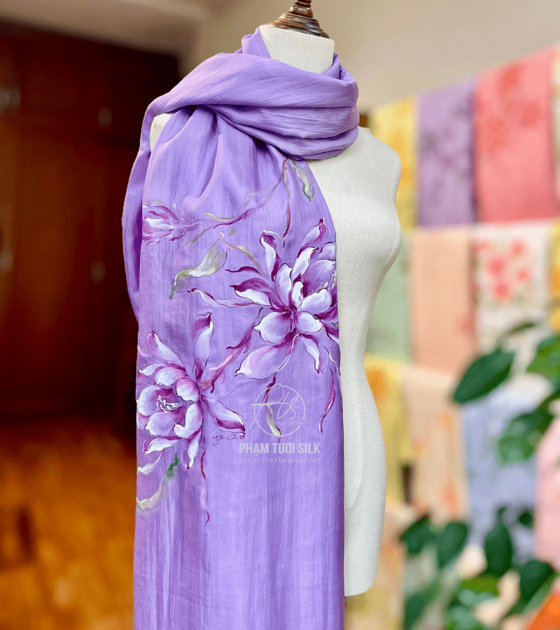 Khăn lụa tơ tằm vẽ tay (85x180cm)