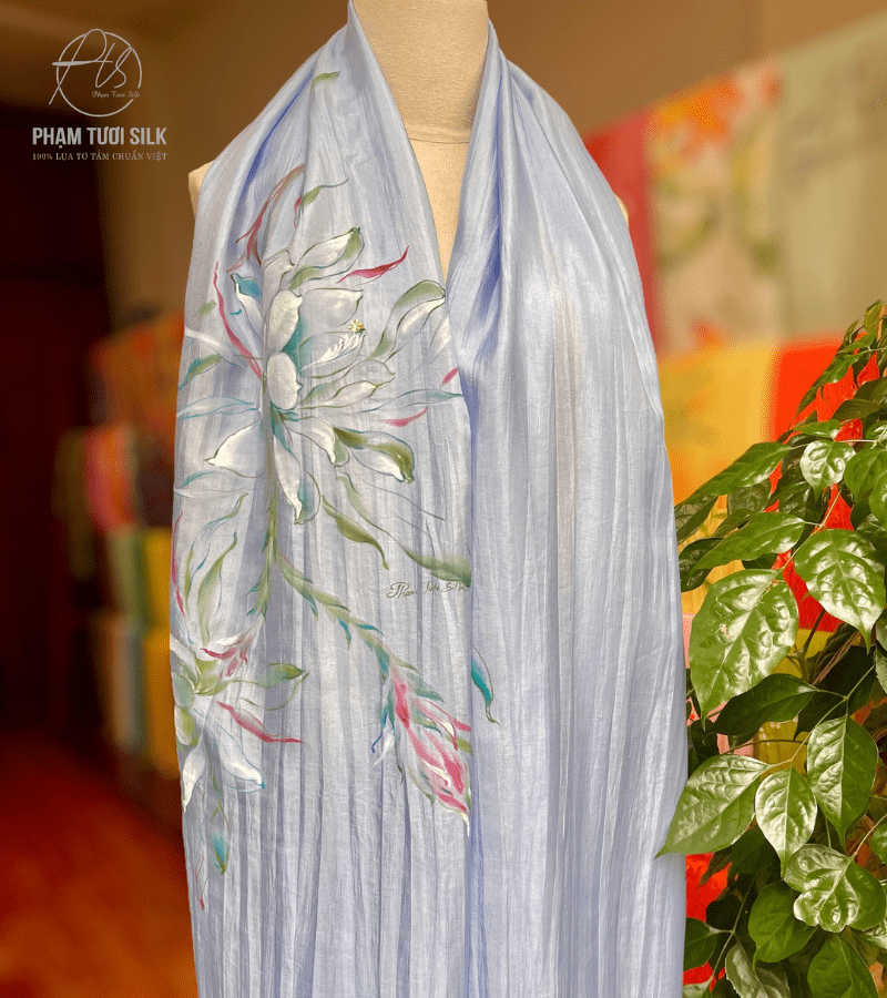 Khăn lụa tơ tằm vẽ tay (85x180cm) 