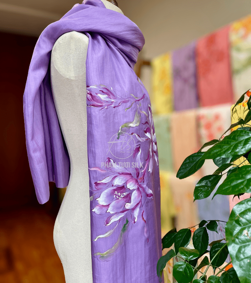 Khăn lụa tơ tằm vẽ tay (85x180cm)