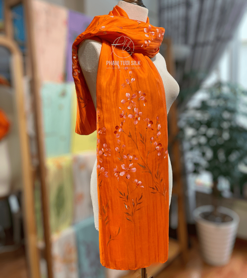 Khăn lụa tơ tằm vẽ tay (85x180cm)