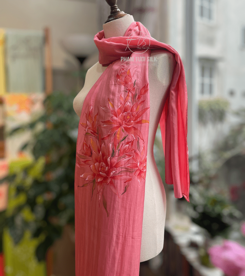 Khăn lụa tơ tằm vẽ tay (85x180cm) 