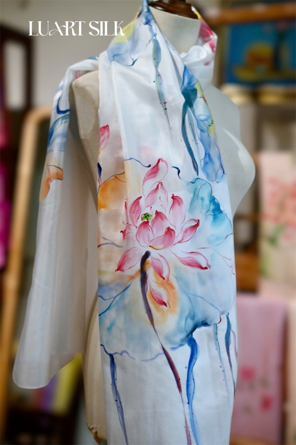 Khăn lụa tơ tằm vẽ tay (85x180cm) 