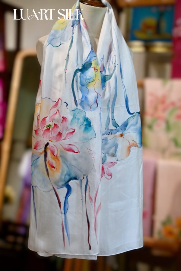 Khăn lụa tơ tằm vẽ tay (85x180cm) 
