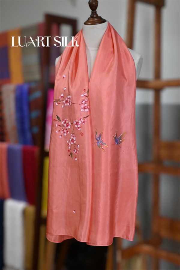 Khăn lụa tơ tằm vẽ tay (85x180cm) 