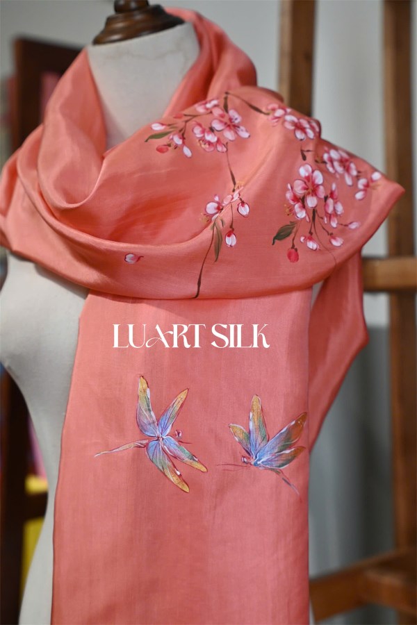 Khăn lụa tơ tằm vẽ tay (85x180cm) 