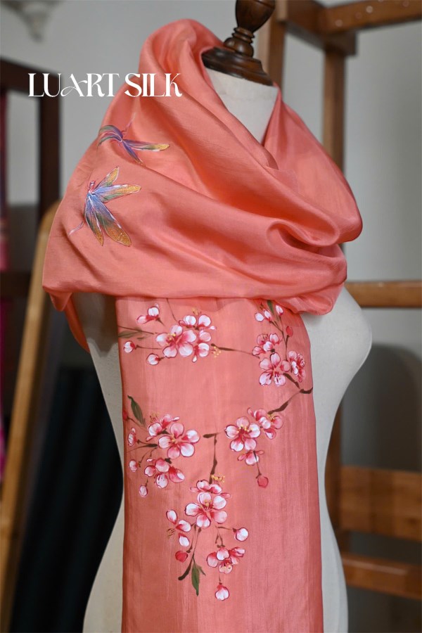 Khăn lụa tơ tằm vẽ tay (85x180cm) 
